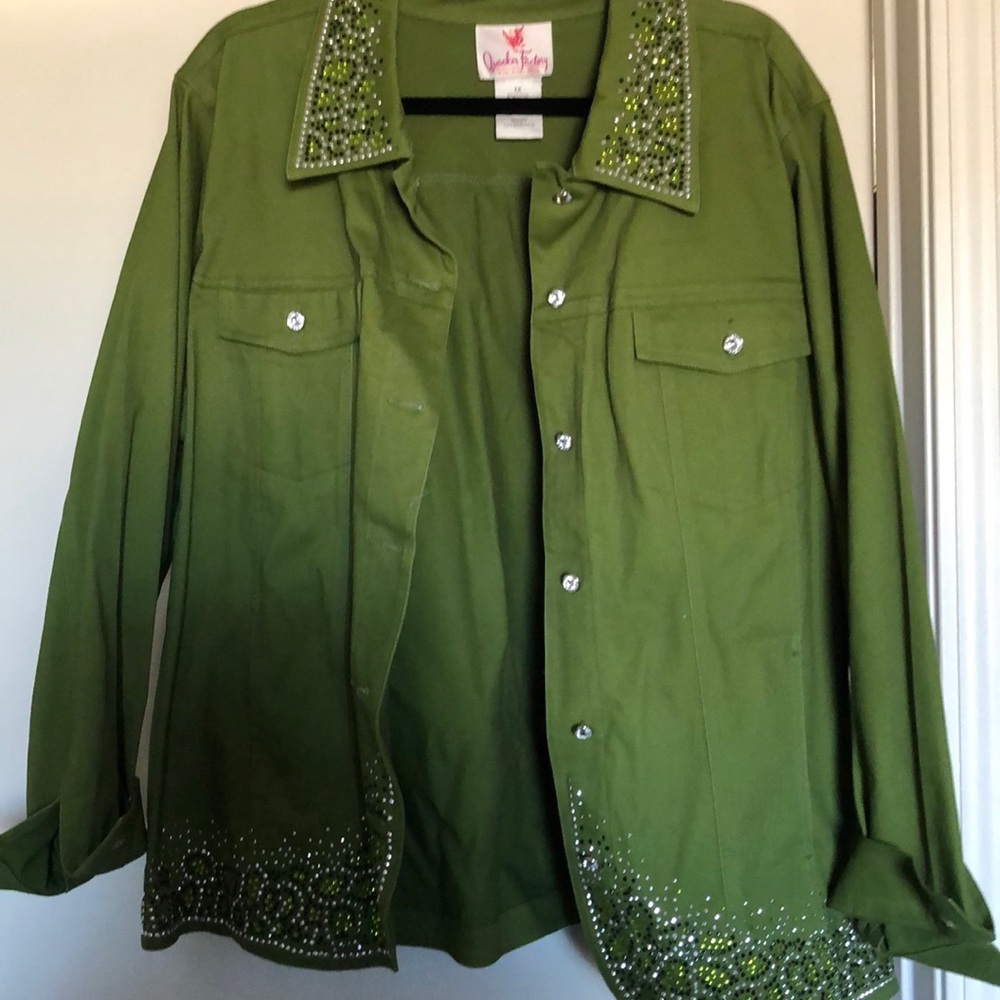 Green denim jacket